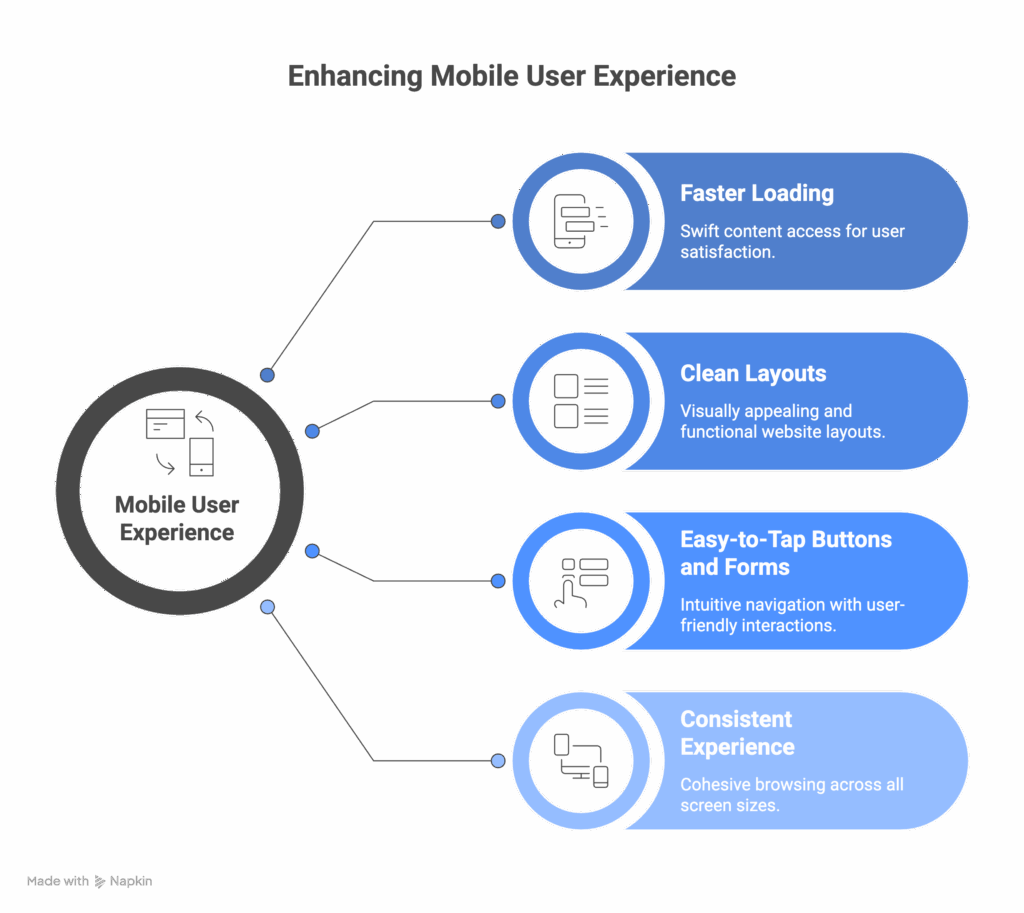 enhancing mobile User experience mobile-optimized website design in Toronto ensures faster loading, clean layouts,easy navigation and cohesive browsing